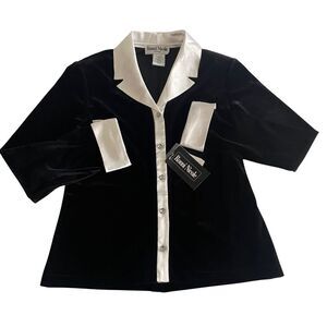 RONNI Nicole by Ouida Velvet French Cuff & Collared Blouse Black Size Medium